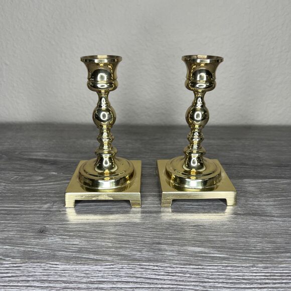 Vintage Brass 5" Candle Sticks Set Of 2 - Picture 1 of 6